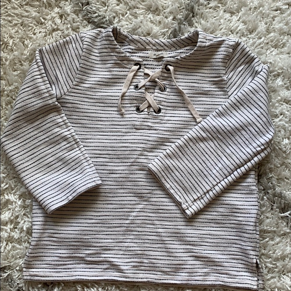 Madewell Stripe Lace Up Sweater